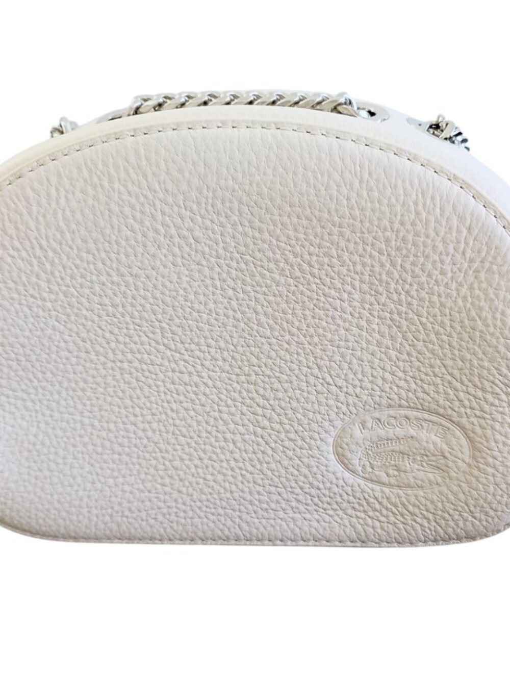 Lacoste NWT White Croco Crew Grained Leather Zip Crossbody Bag - Silver Chain - Picture 15 of 15